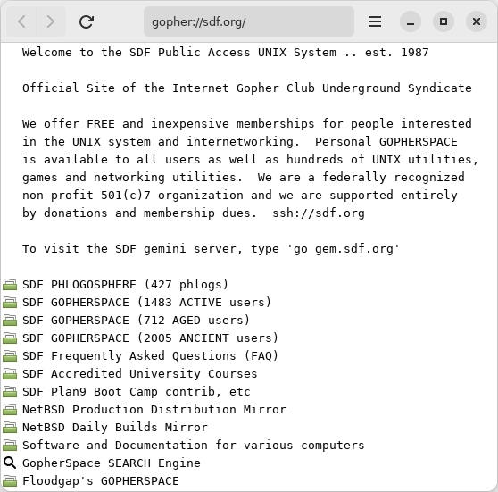 Beaver browsing SDF's Gopher server
