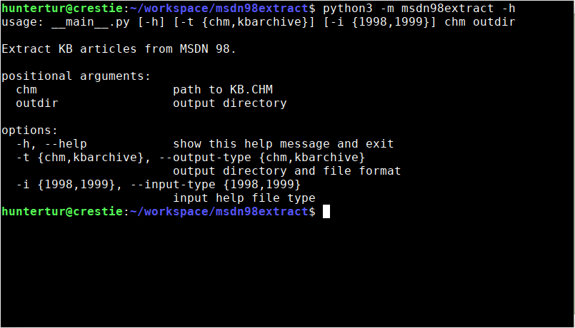 Help text for using msdn98extract